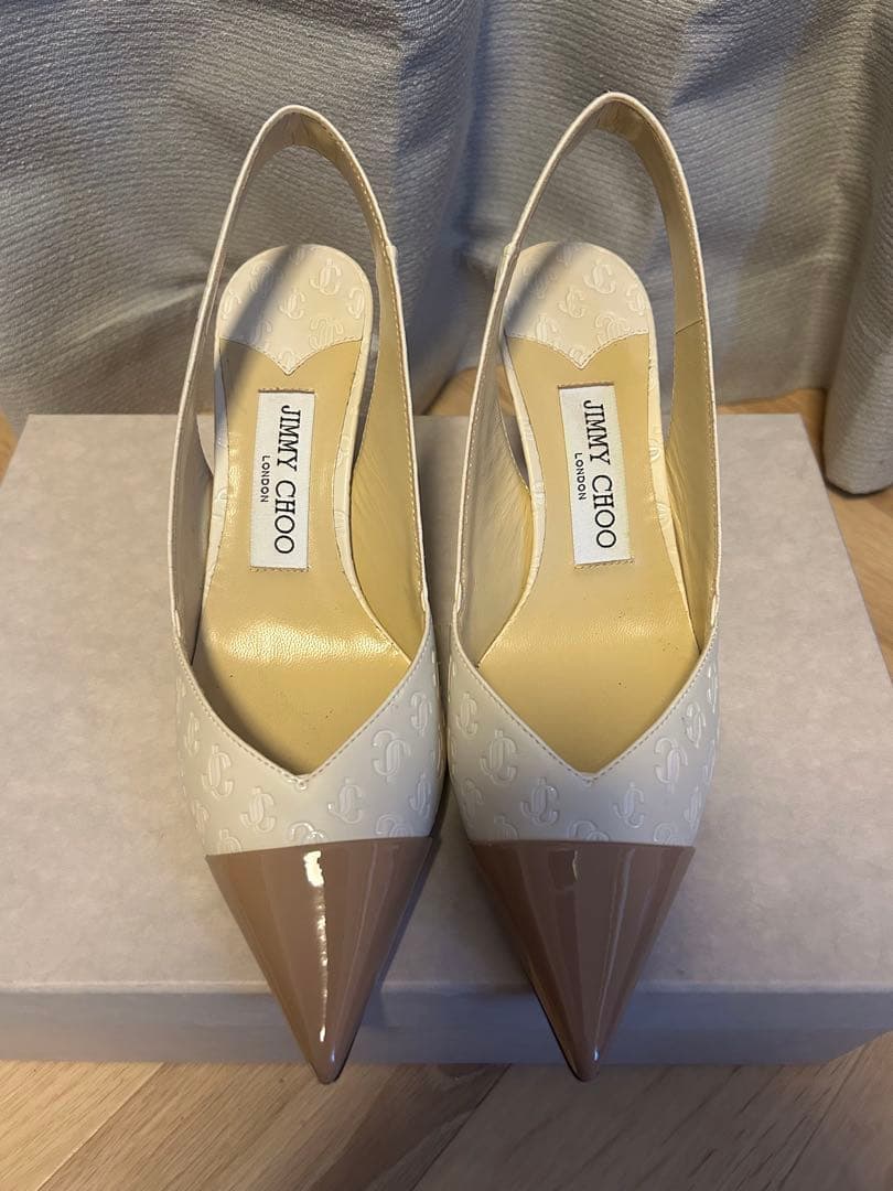Jimmy Choo スリングバックパンプス ホワイト/ベージュ