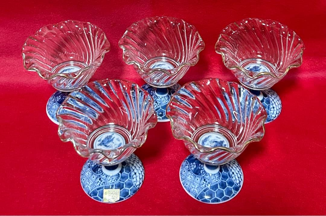 有田焼 デザートカップ龍峰窯 祥瑞ガラス デザート鉢揃 5客 三洋陶器 染付