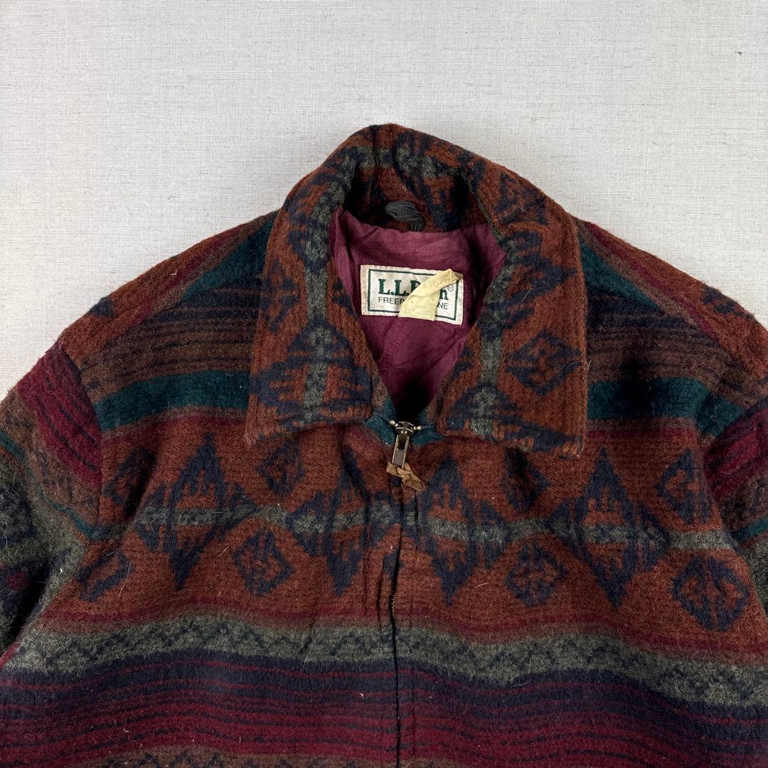 80s USA製 llbean ネイティブ柄 ボーダー ウールジャケット 総柄