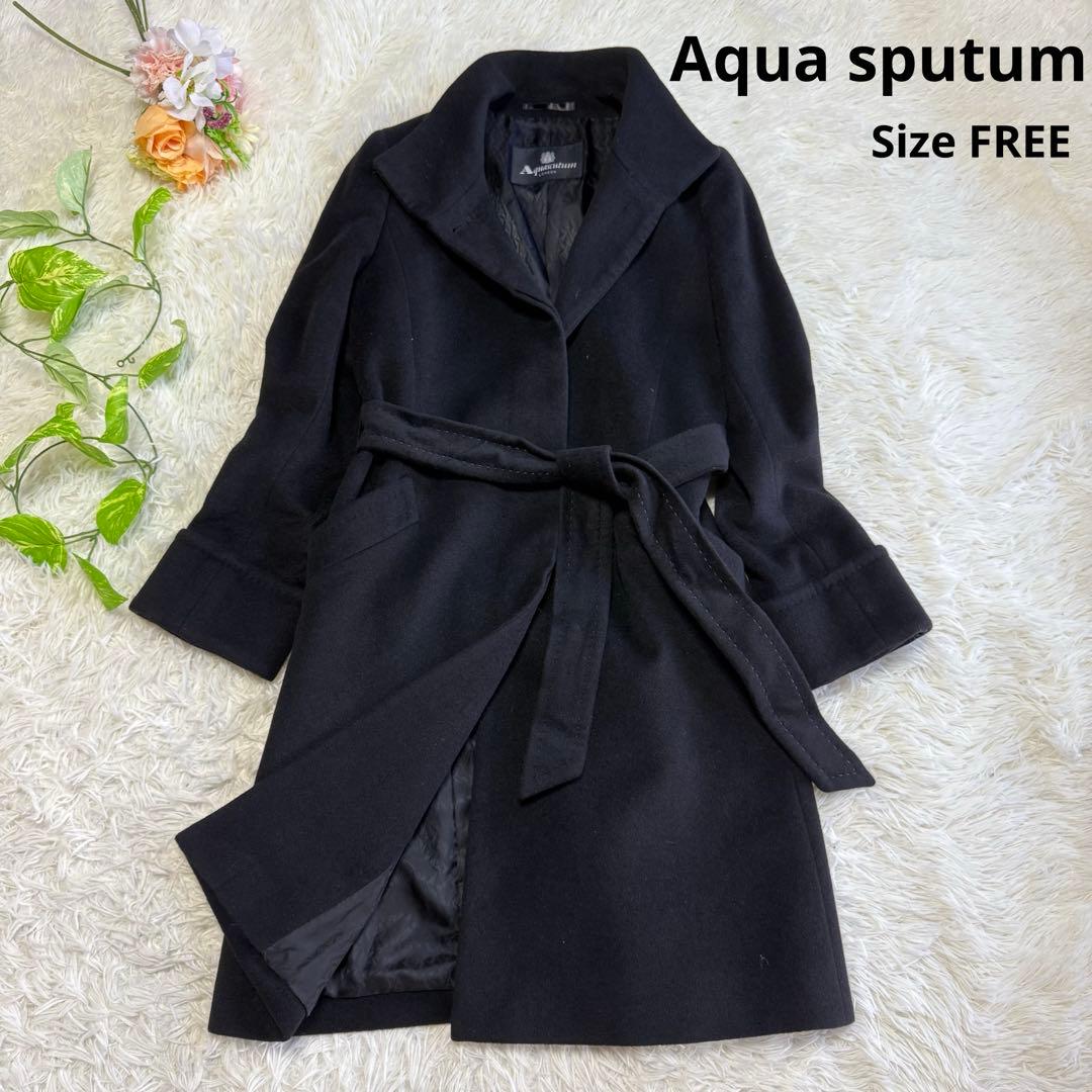 【アクアスキュータム】美品 ウールコート アンゴラ混 ブラック レディース