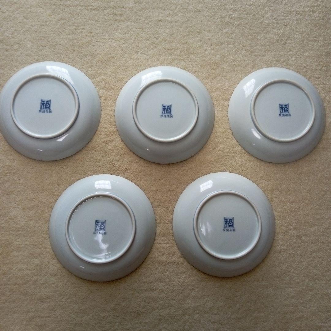 金魚と花模様の皿 5枚セット