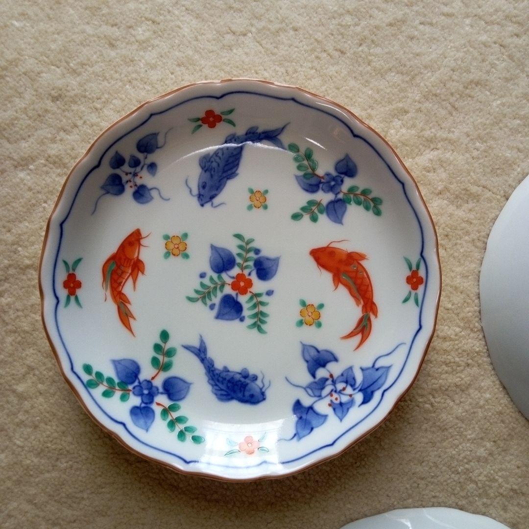 金魚と花模様の皿 5枚セット