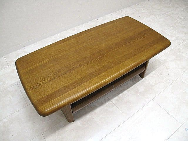 【美品】浜本工芸 楢材センターテーブル 引き出し2杯 　リビングテーブル