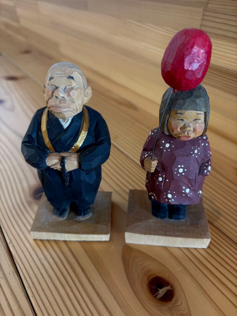松澤登美雄さん　木彫り　人形　2体セット