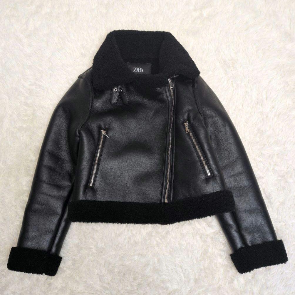 ザラ ZARA レディース フェイクムートン ダブルライダースジャケット　肉 厚