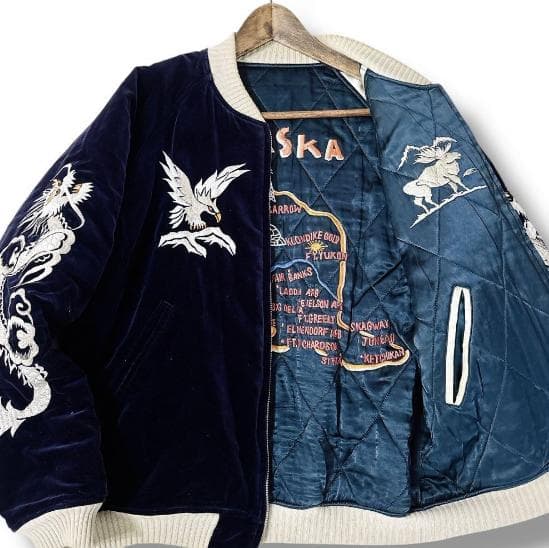 み*む様 ザフラットヘッド リバーシブル スカジャン 別珍 XLサイズ ネイビー