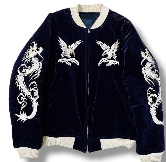 み*む様 ザフラットヘッド リバーシブル スカジャン 別珍 XLサイズ ネイビー