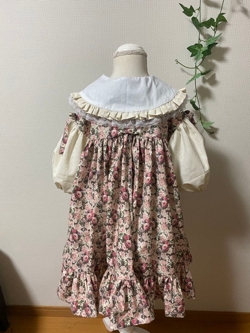 ハンドメイド　ふっくら袖ワンピース　90㎝つけ襟セット