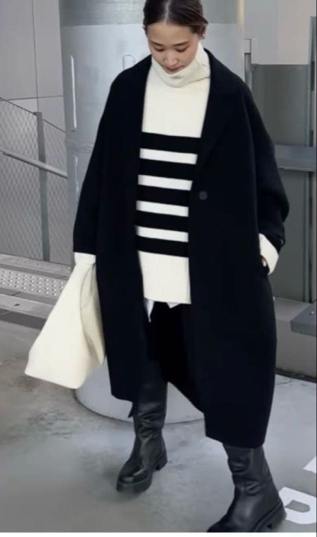 ドゥーズィエムクラス ウールアンゴラリバーコート＊黒