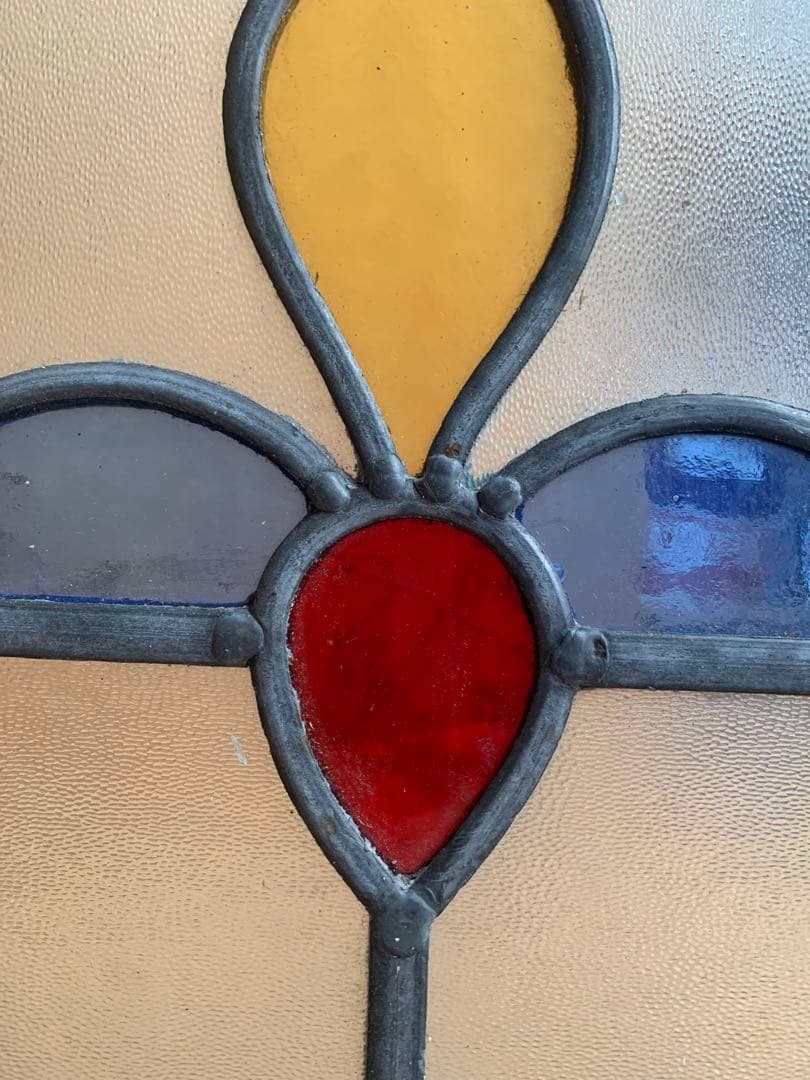 イギリスアンティーク　ステンドグラス窓枠　ペンキの禿げた木枠