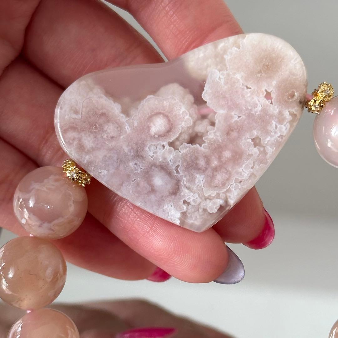 【激レア】超大きい桜瑪瑙 ハートパーツ 大玉 オリジナルブレスレット 可愛い