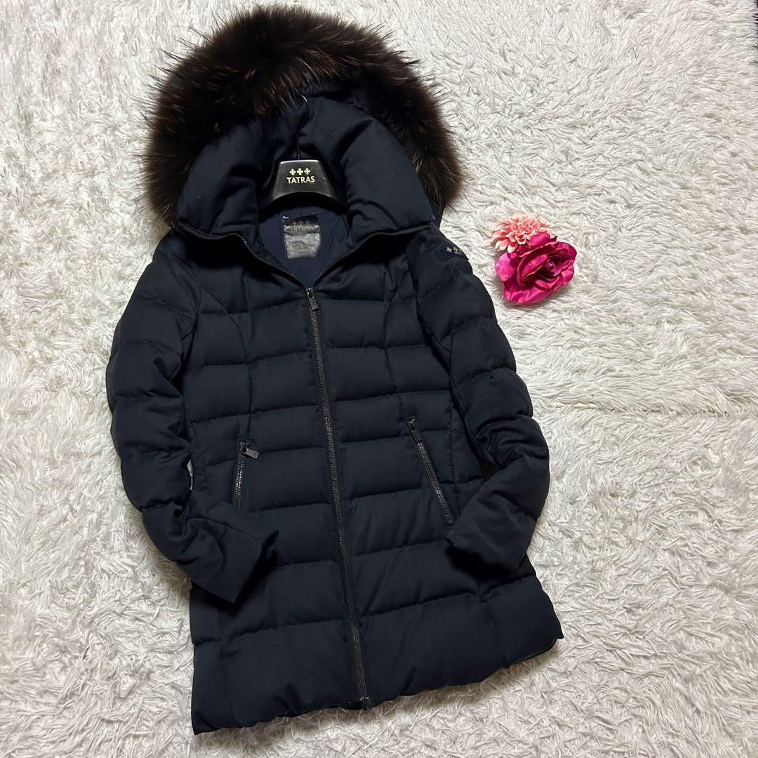TATRAS ロングダウンコート セラミカ ネイビー ラクーンファー 3way