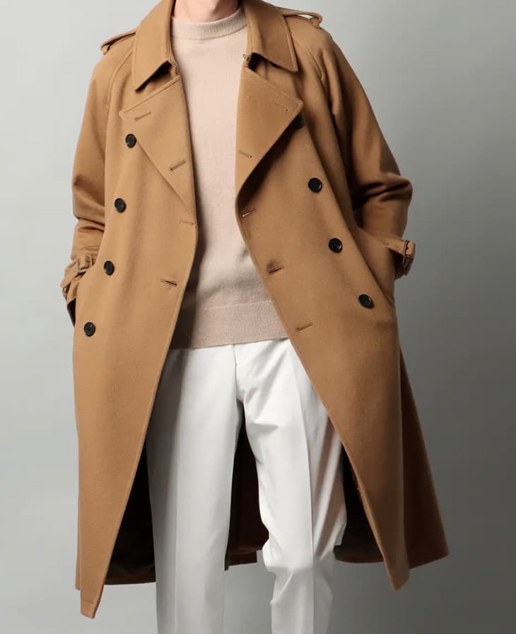 ユニバーサルランゲージ ピュアカシミア トレンチコート 今季 新作 サイズL