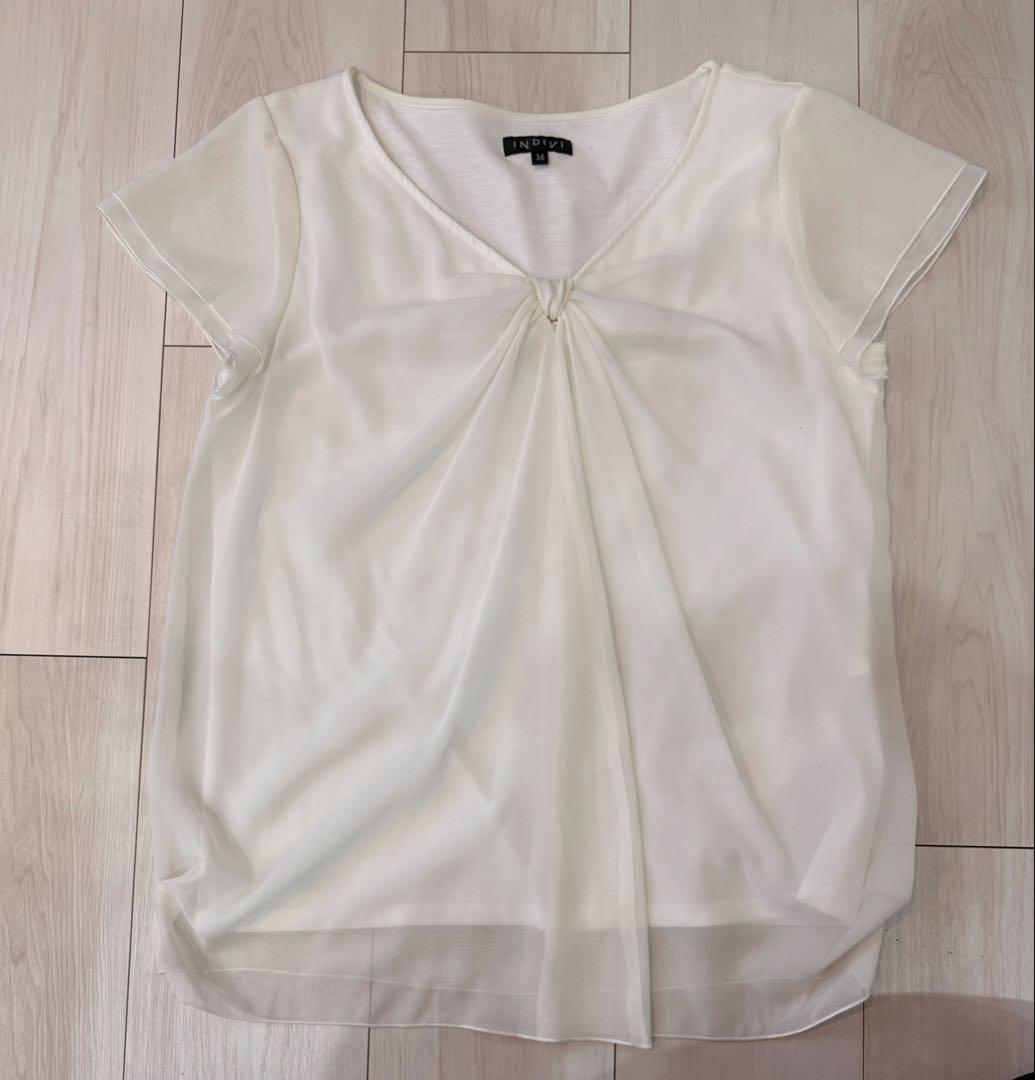 タイムセール‼️【ブラウス付き！】INDIVI ネイビー ストライプ パンツスーツ