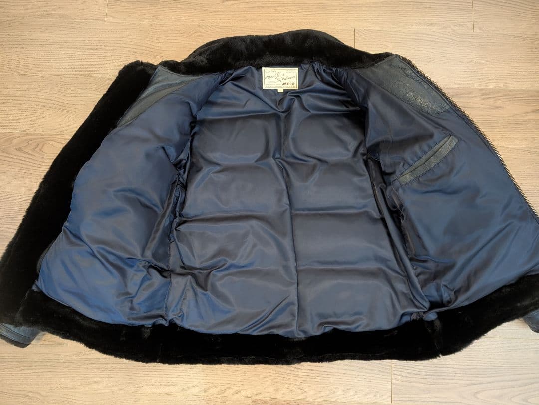 AVIREX B-3 ネイビー ラム レザー ダウンジャケット 2XL