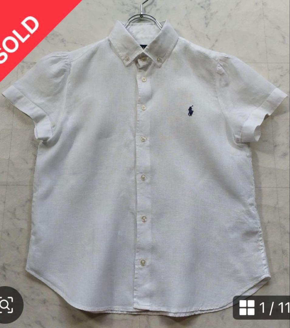 美品 現行タグ ラルフローレン リネンパフスリーブシャツ L 白