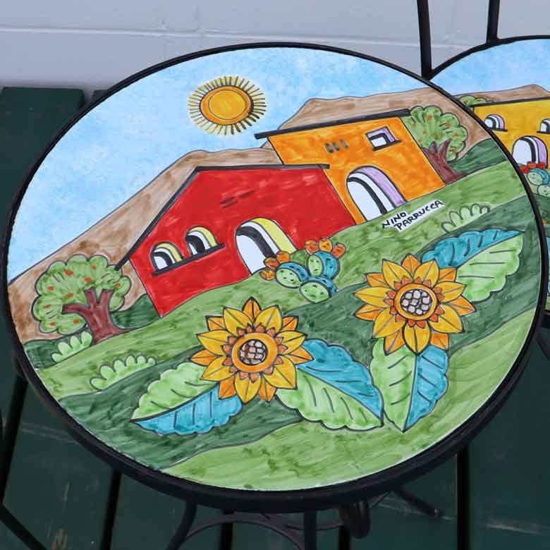 イタリア テーブルセット 家とヒマワリ ガーデン 3点セット 39cm