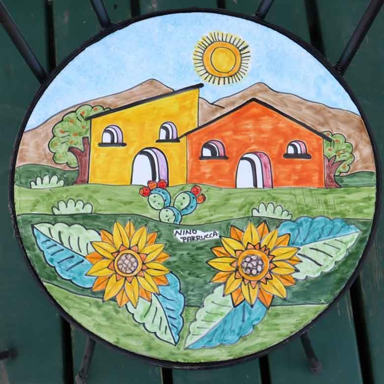 イタリア テーブルセット 家とヒマワリ ガーデン 3点セット 39cm