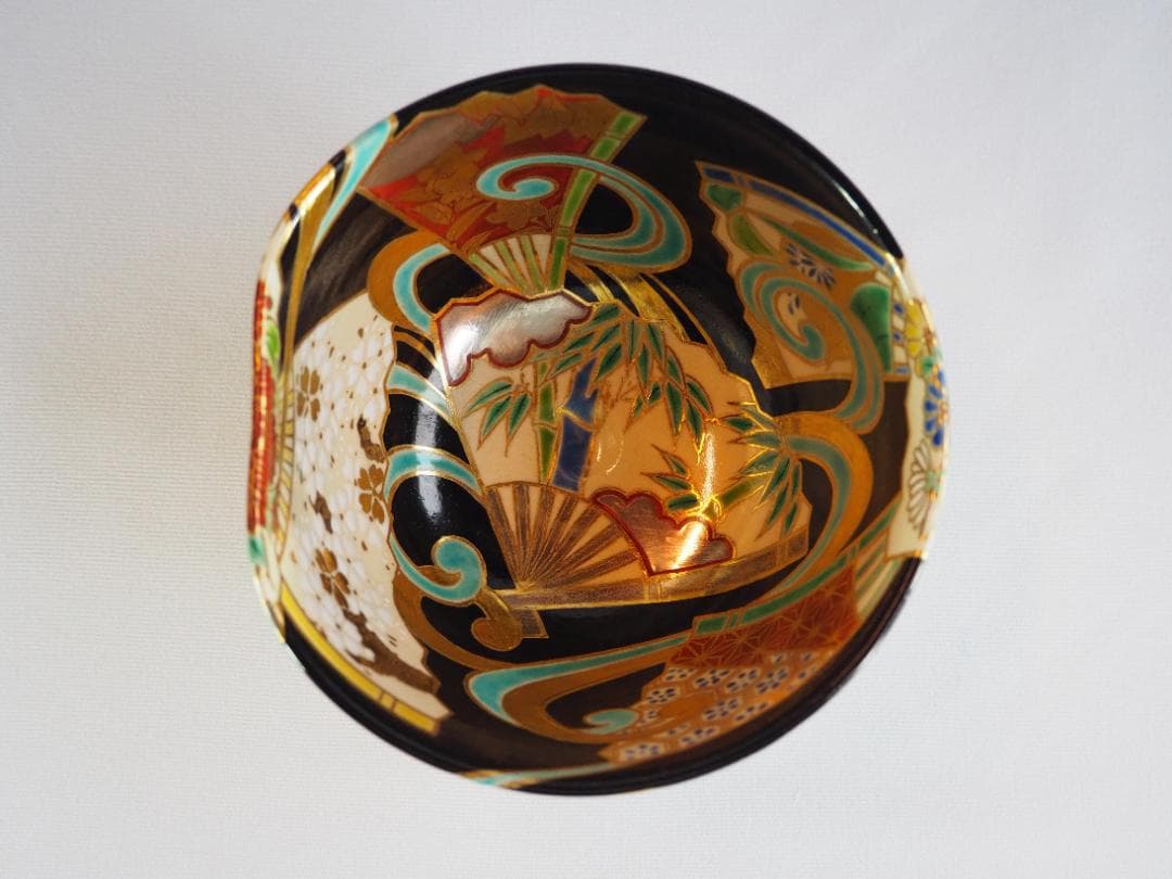 裏千家15世鵬雲斎御書付『色絵扇面茶碗』3代和田桐山造（共箱）