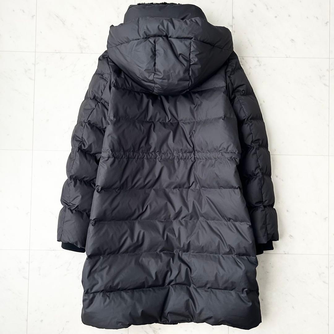 美品 ミッシェルクラン ベーシックタフタ ロングダウン ファー・フード 黒 38