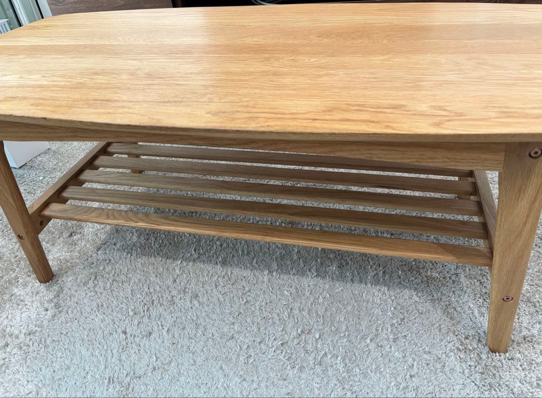 無垢　オーク材　棚付きローテーブル