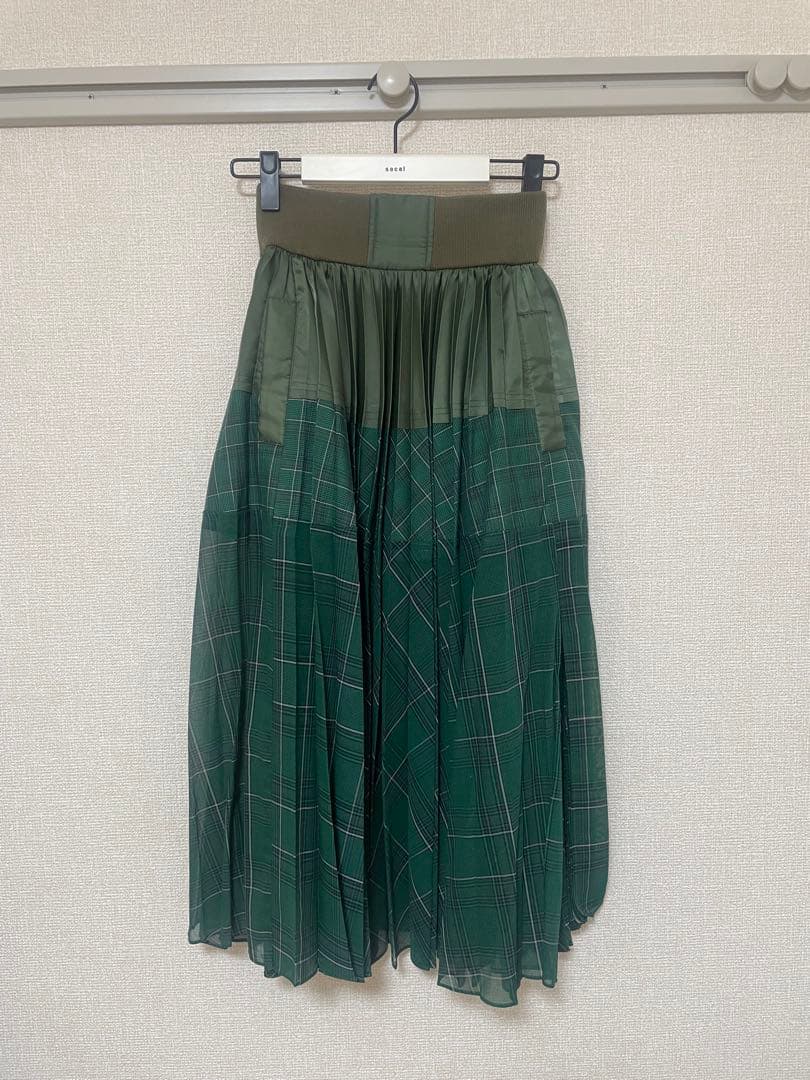 sacai ドッキングプリーツスカート 22-05991 グリーン系チェック柄