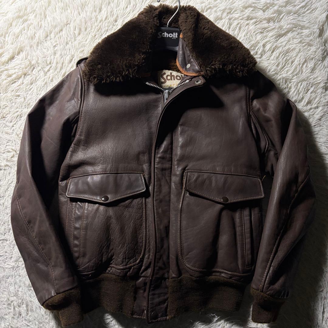 【米国製】schott フライトジャケット　 G-1 襟ボア　ブラウン　38