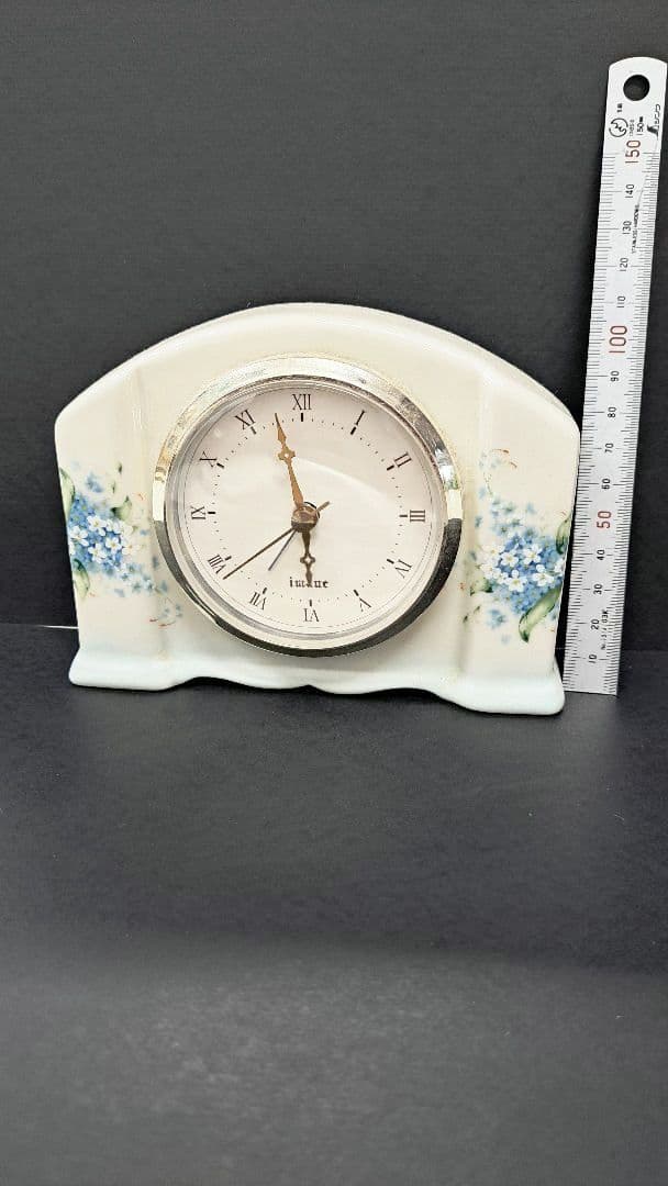 イマン陶器製アナログ置時計 青い花柄