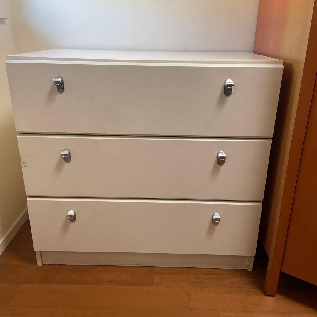 ホワイト木製チェスト 3段