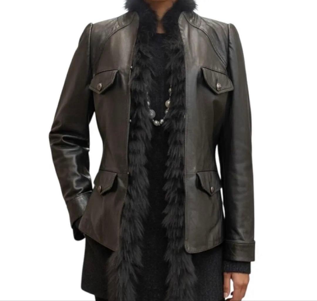 美品 インゲボルグ 本革 ラムレザー ミンクファー ジャケット ブラック 9号