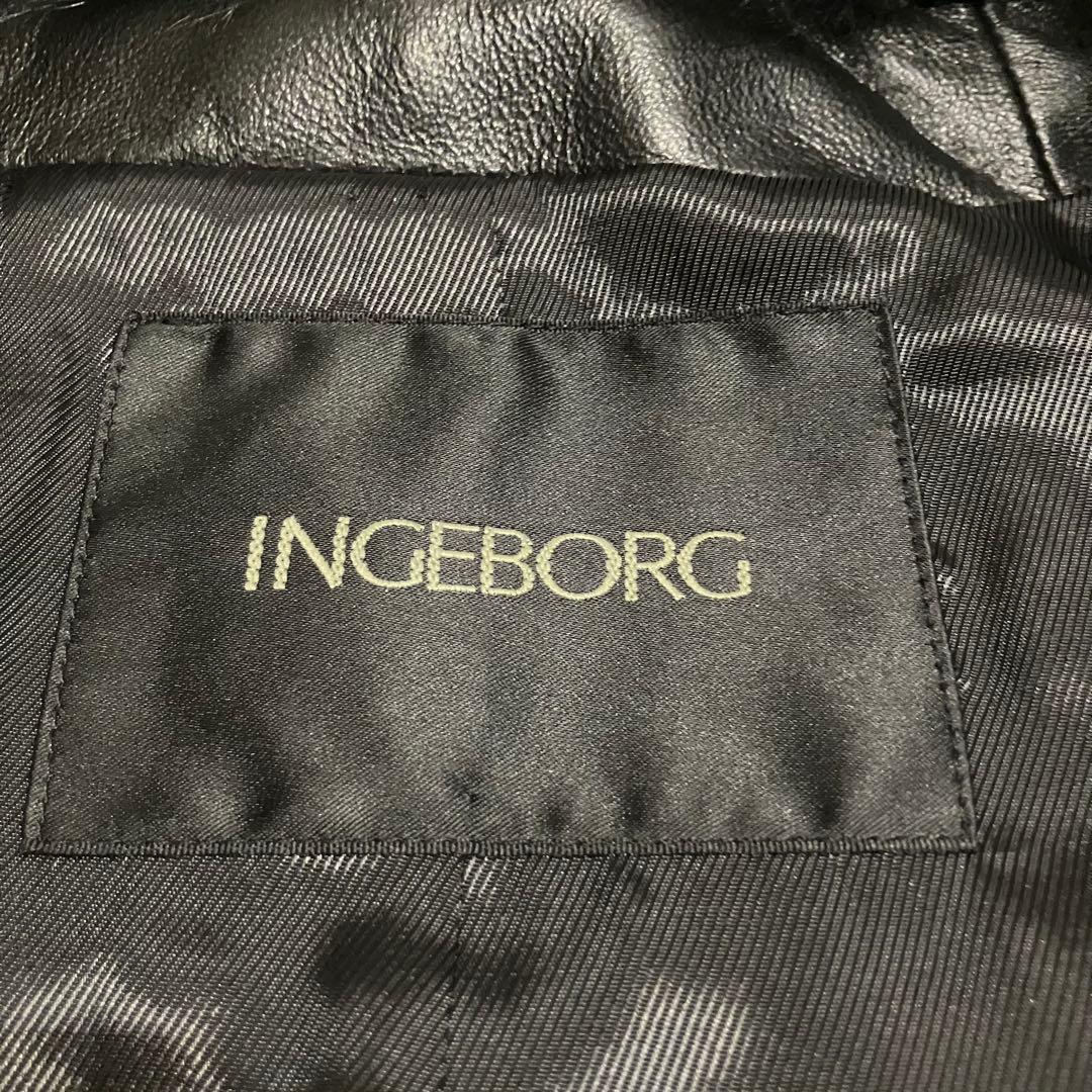 美品 インゲボルグ 本革 ラムレザー ミンクファー ジャケット ブラック 9号