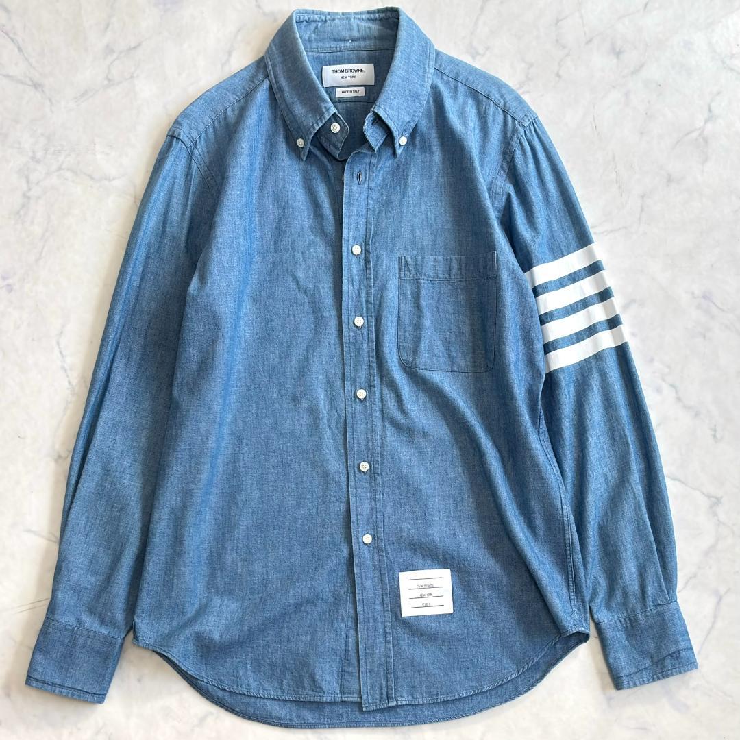 トムブラウン 4bar デニムシャツ インディゴブルー 長袖 サイズ1 ti1