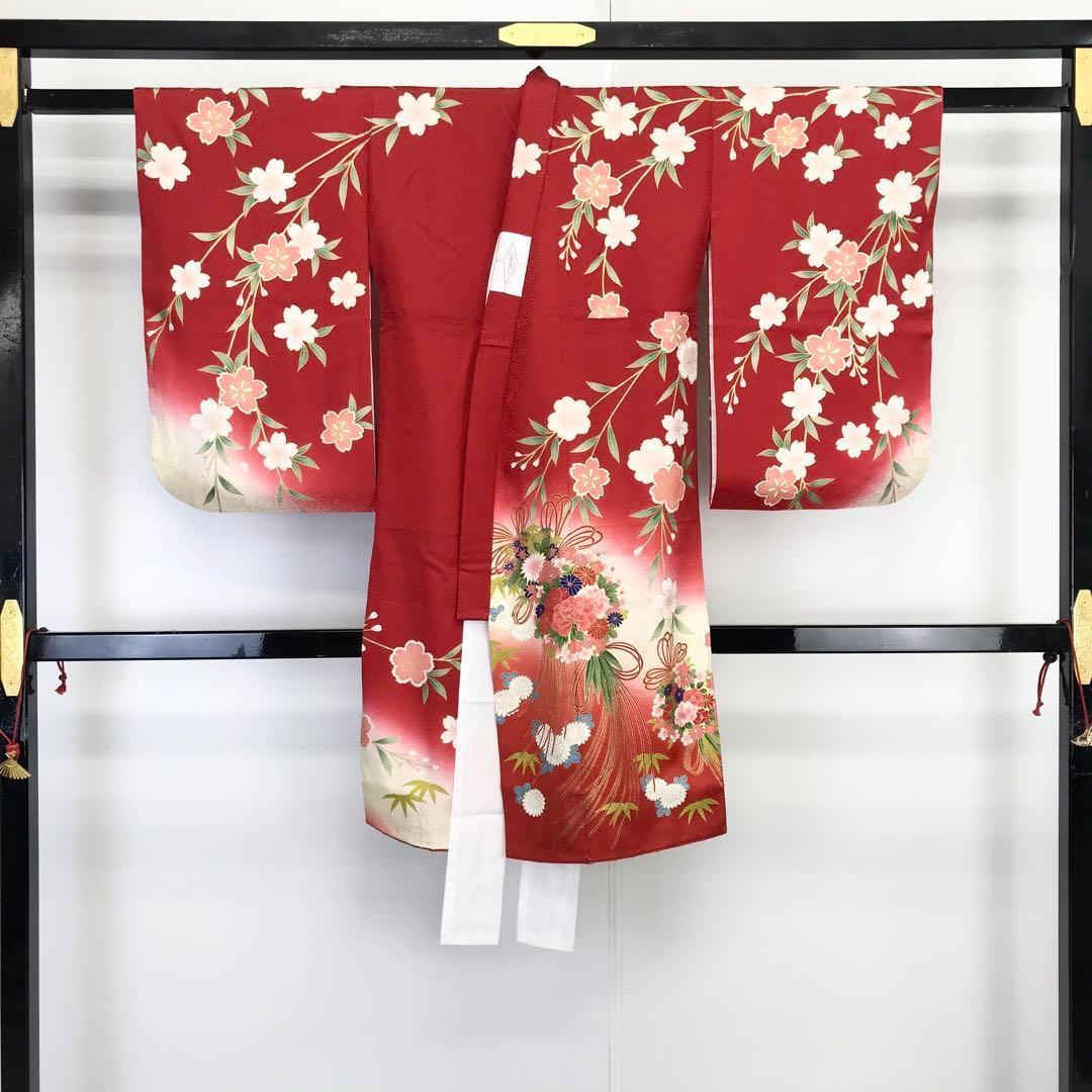 子供着物 お宮参り 七五三 3歳 長襦袢桜と花薬玉 赤色 CK-7017