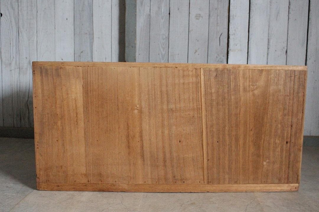 古いガラス戸棚×木製小引き出し3杯　ローチェスト　食器棚　古家具