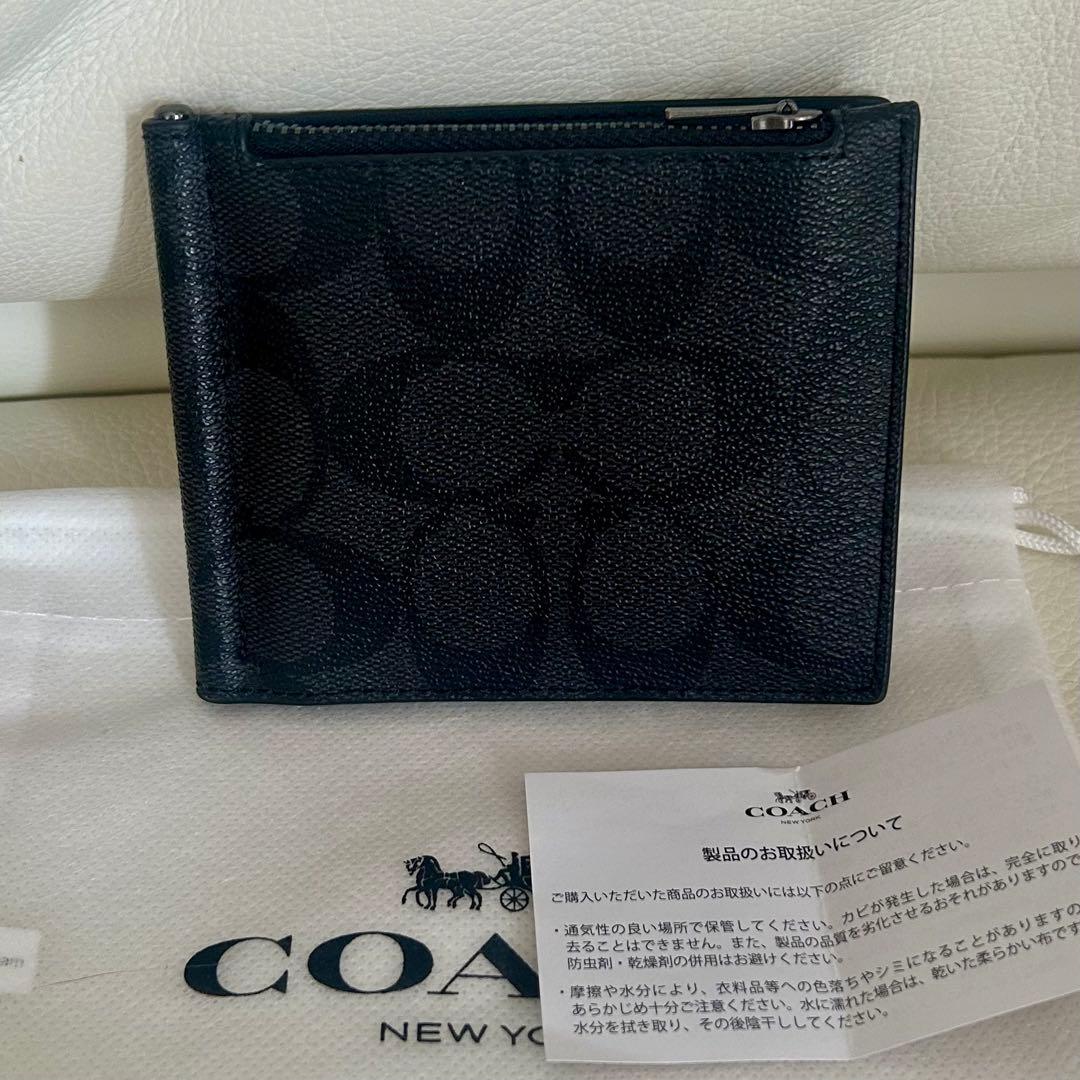 未使用　COACH　マネークリップ　折り財布　小銭入れ付き