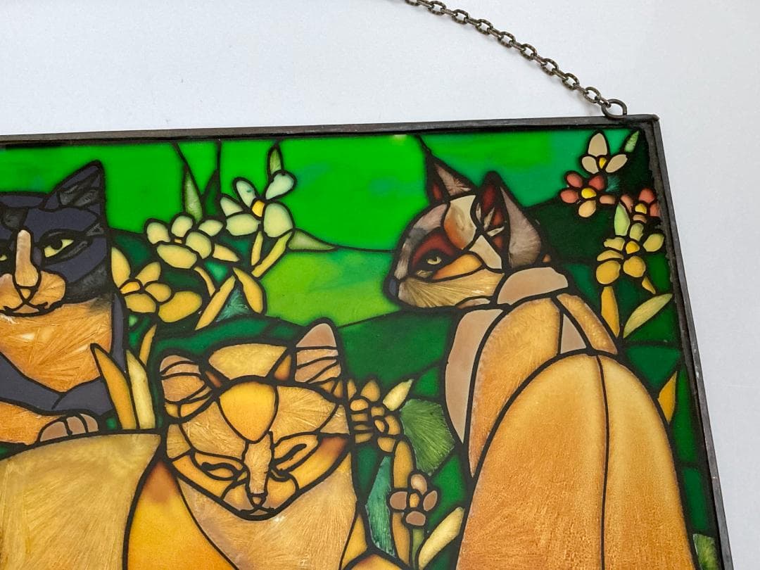 2001年 大判 ティファニー キャット ジョン・ベーカー ステンドグラス 猫