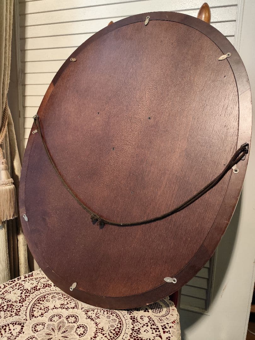 戸塚刺繍　 花柄　薔薇　楕円形ミラー　木製　額縁　刺繍　オーバル　アンテーク