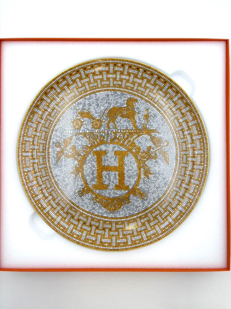 エルメス　モザイク ヴァンキャトル　ゴールドプラチナ　タルトプレートペア　箱付き