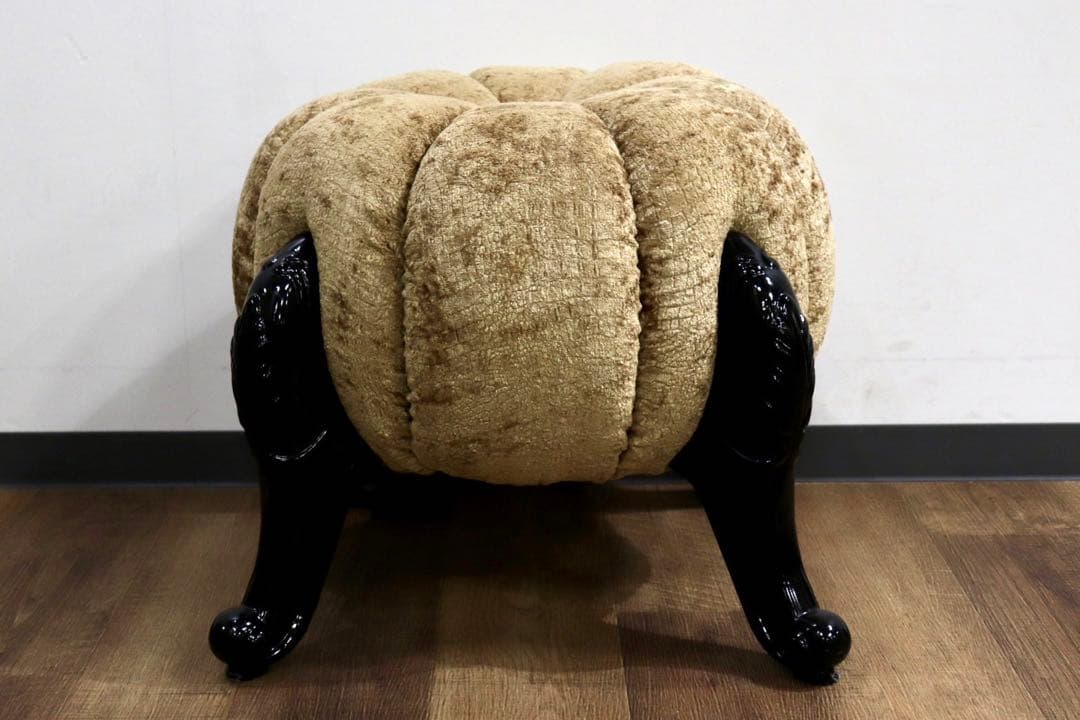 GMHH489H○パンプキンスツール アンティーク調 猫脚 ファブリック オット