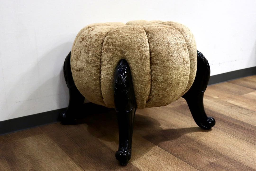 GMHH489H○パンプキンスツール アンティーク調 猫脚 ファブリック オット