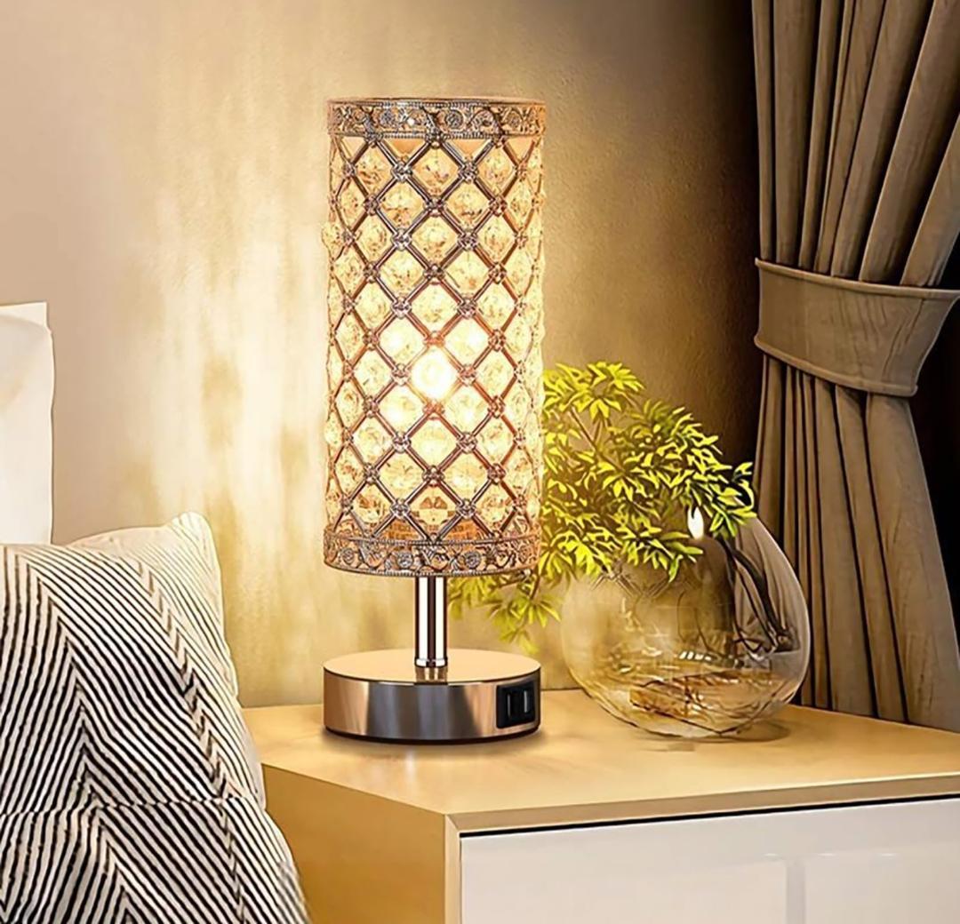 クリスタルテーブルランプ モダン USB充電ポート付き タッチ調光