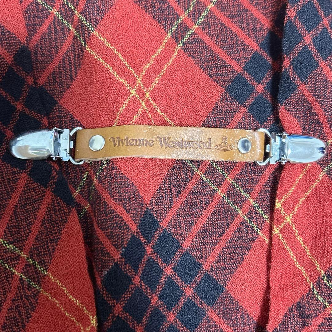 ヴィヴィアンウエストウッド 大判ストール チェック 赤 クリップ 留め具付 牛革