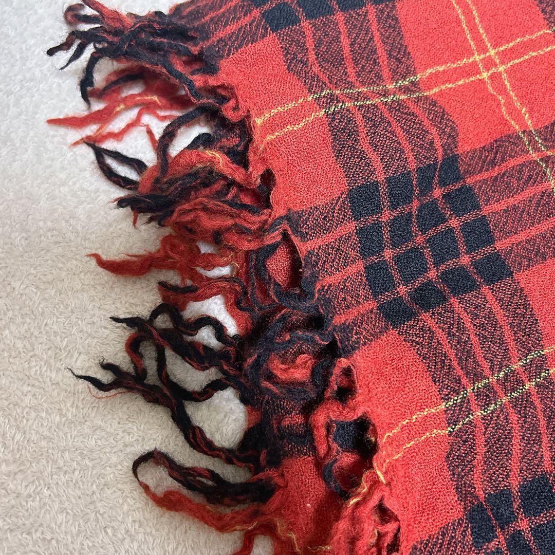 ヴィヴィアンウエストウッド 大判ストール チェック 赤 クリップ 留め具付 牛革