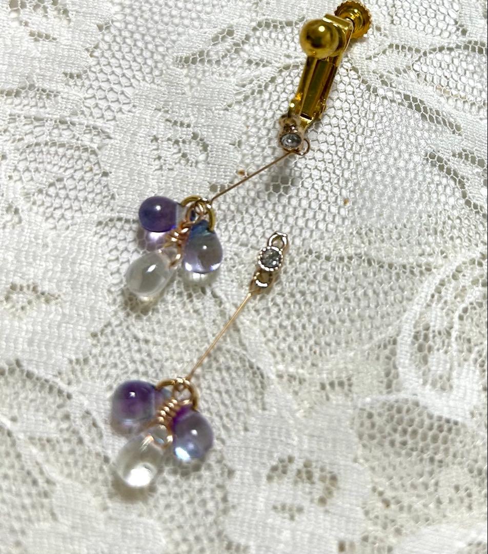 «947»◤完売◢クリア鈴丸ドロップビーズ*グラデーション*淡いパープルが美しい