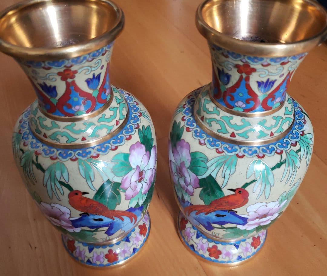 中国 七宝焼 骨董 花瓶一対