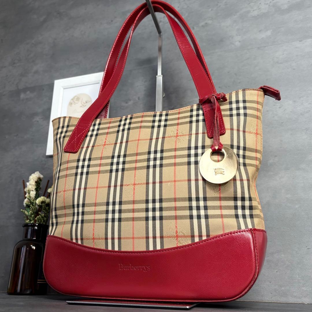 BURBERRYS トートバッグ シャドーホース キャンバス ノバチェック 赤