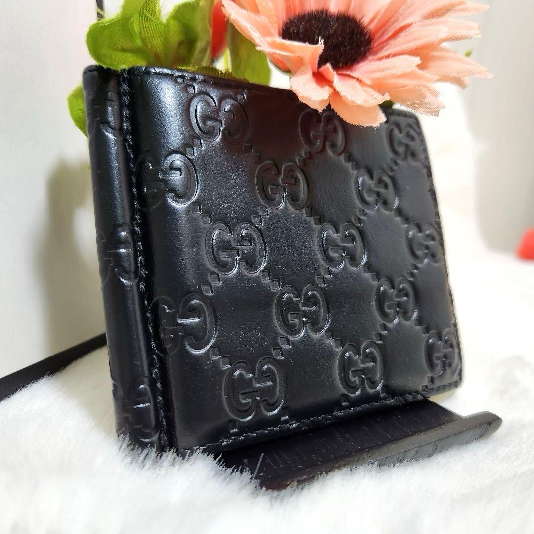 ✨極美品✨グッチ　マネークリップ　シマレザー　ブラック　ブラック