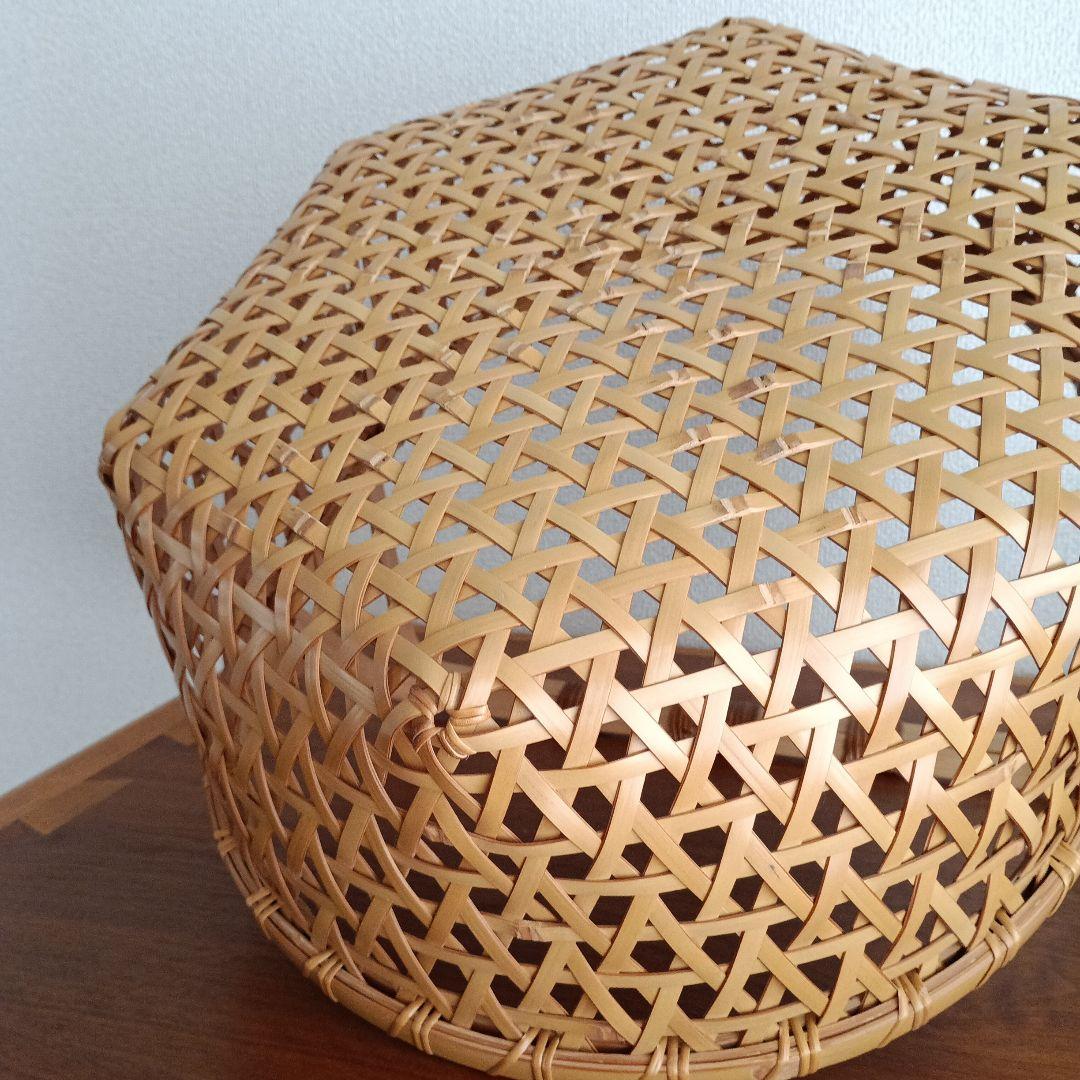 竹製籠　宮崎　作家物　竹細工　バスケット　大きめかご　天然素材　亀甲　クラフト