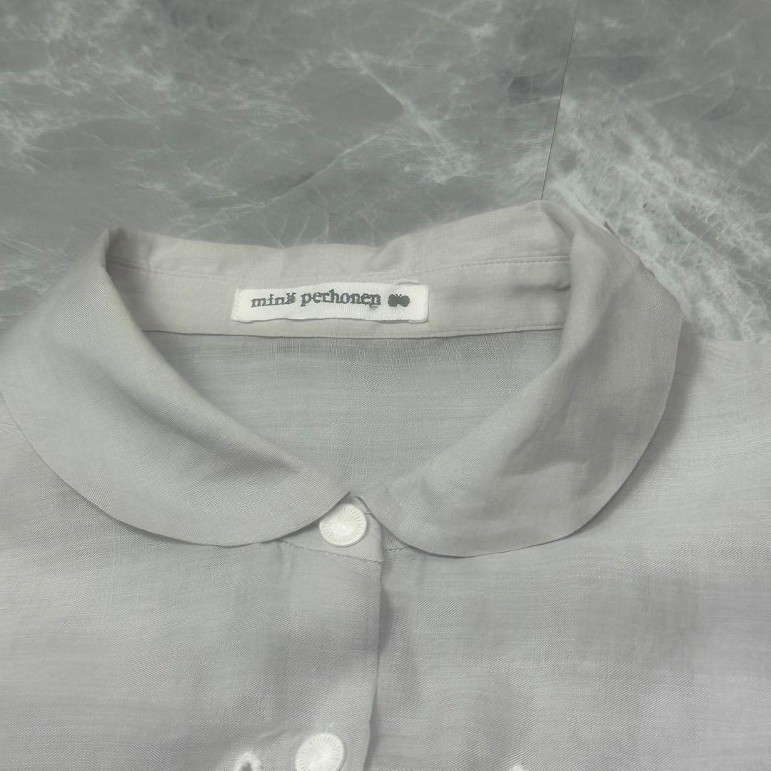ミナペルホネン♡リネンブラウス　総柄刺繍　wild star グレー　丸襟　38