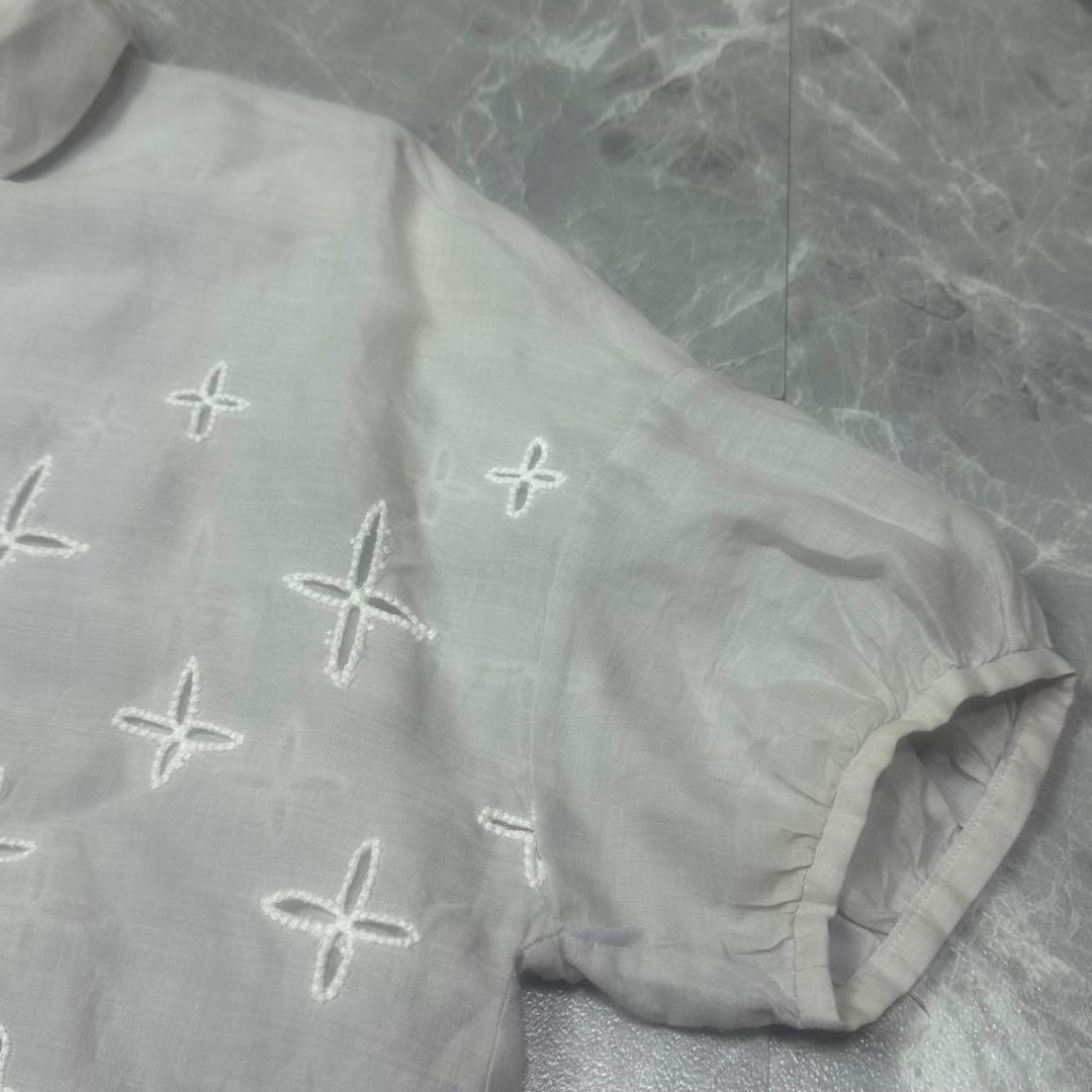 ミナペルホネン♡リネンブラウス　総柄刺繍　wild star グレー　丸襟　38